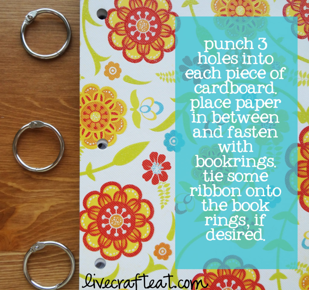 punch holes and add rings to notebook