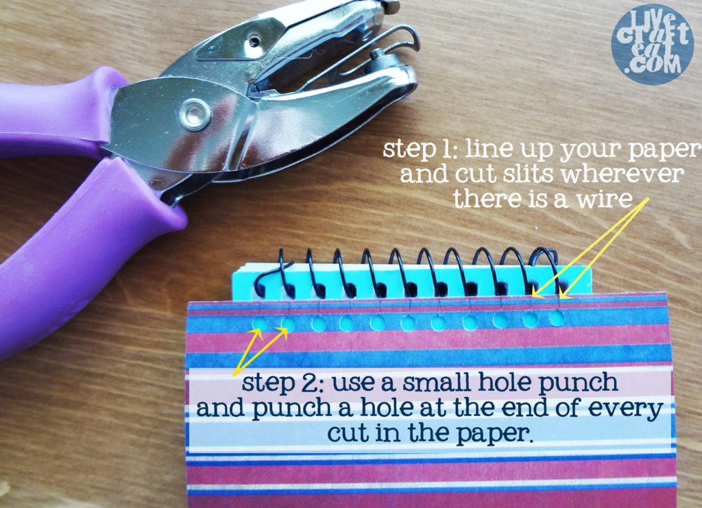 steps one and two of spiral notebook with hole punch