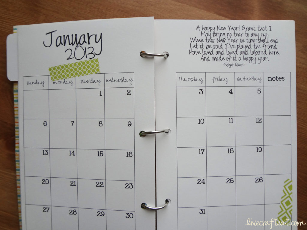 2013 monthly calendar printable