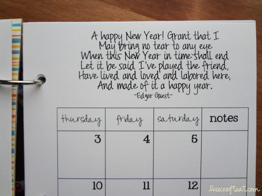 new year quote and calendar