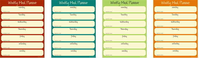weekly menu planner in different colors
