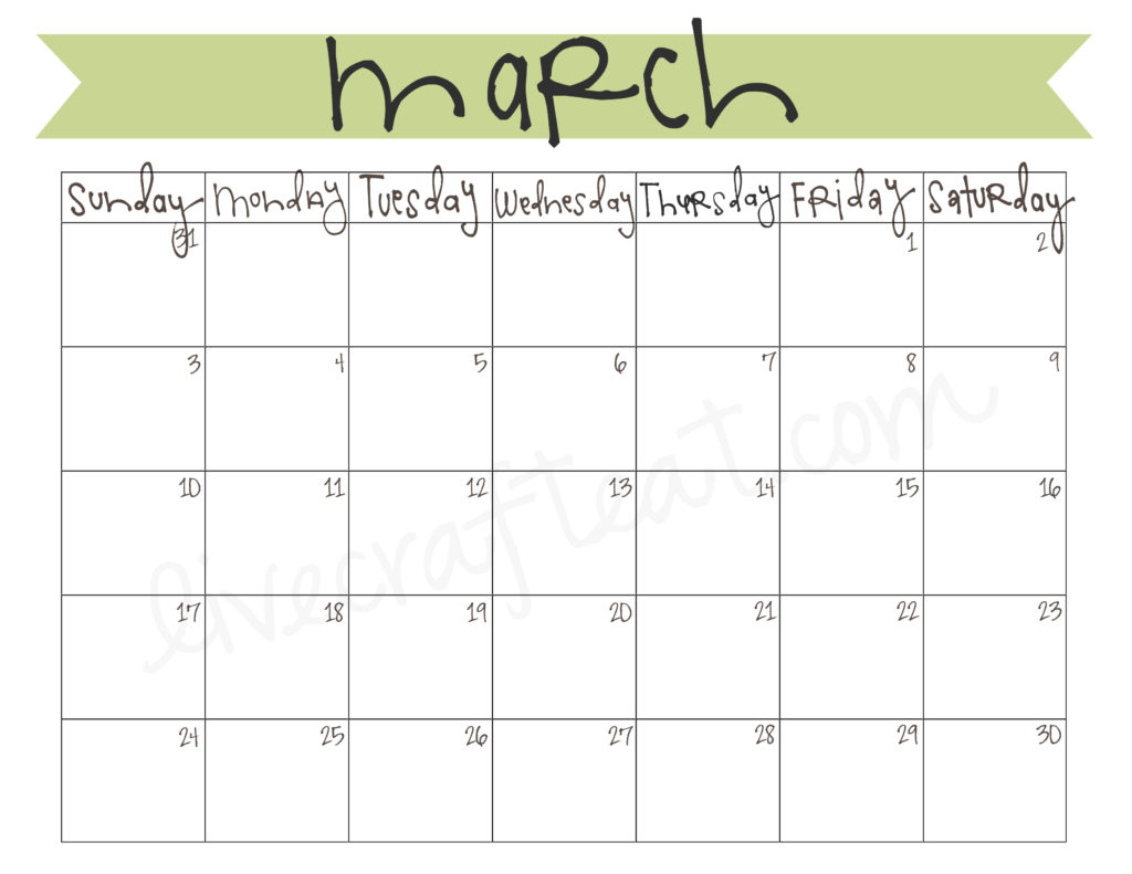 March 2013 Calendar Free Printable Live Craft Eat