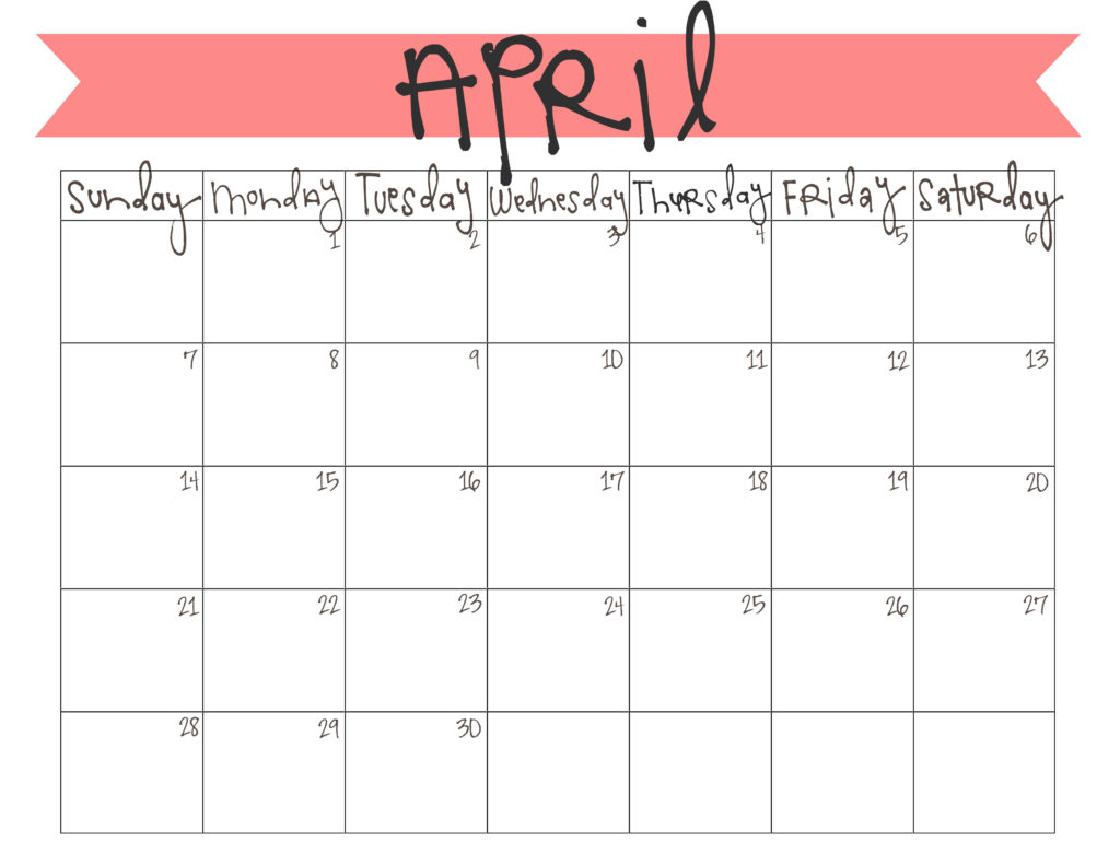 April Calendar Printable Calendar Templates