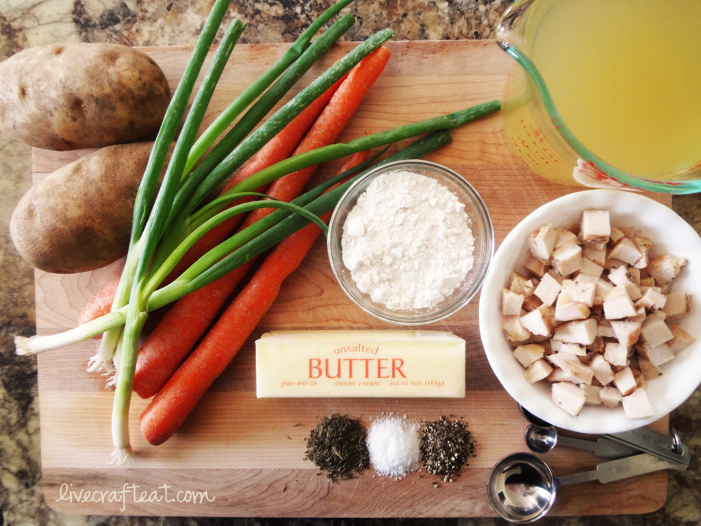 carrots, potatoes, chicken