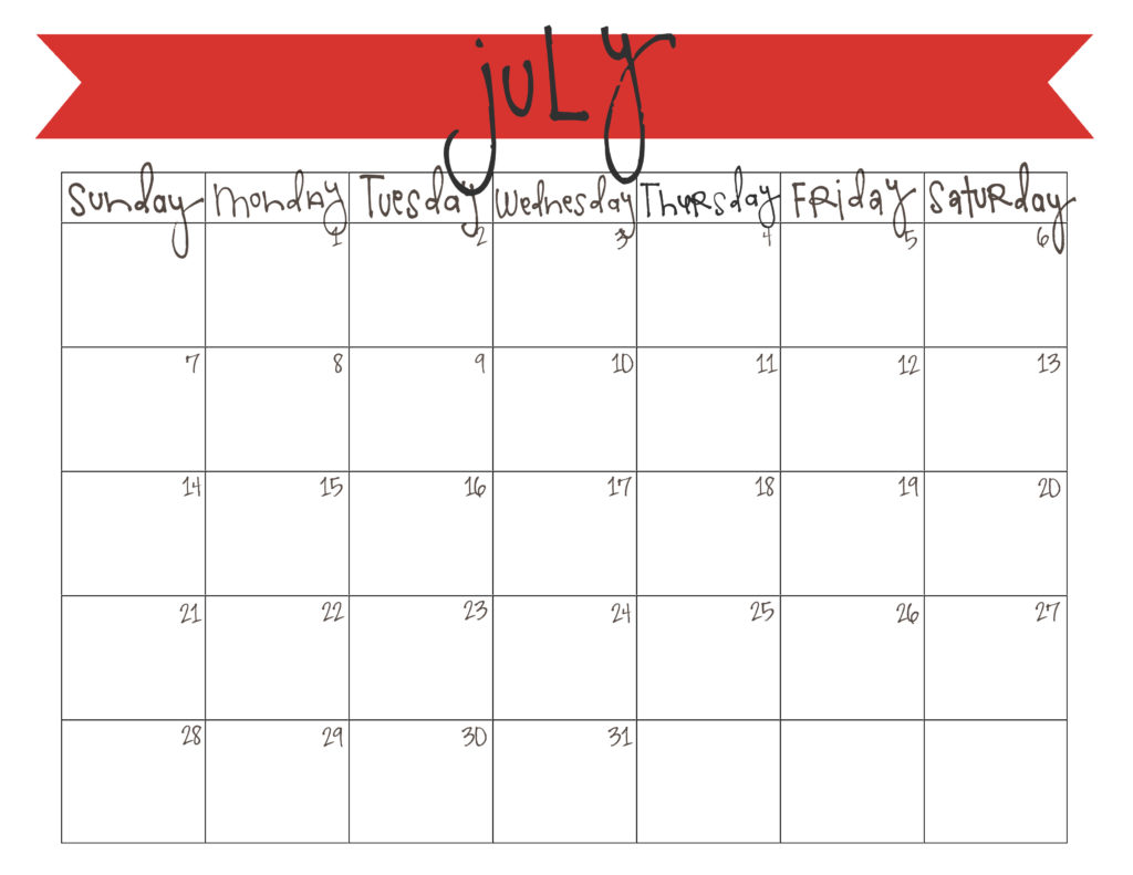 free july 2013 printable calendar