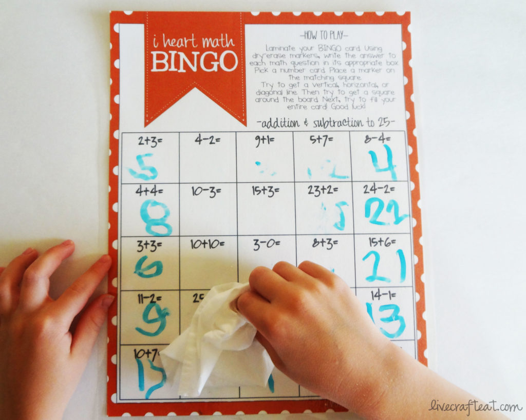 Math Bingo Printable For Kids - Free | Live Craft Eat