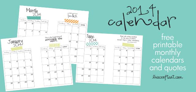 2014 Monthly Calendar - Free DIY Printable Calendar | Live Craft Eat