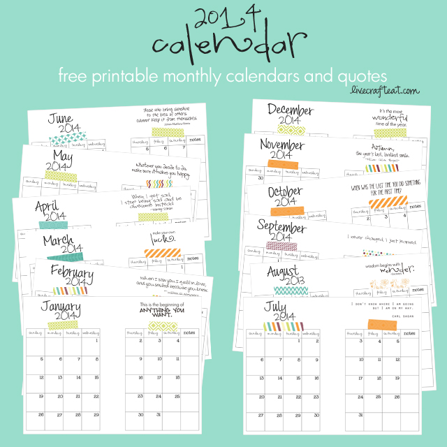 free printable 2014 planner calendars (to go with the DIY cereal box notebook!) sooooo pretty, easy, and inexpensive to make!