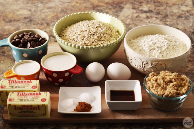 pantry ingredients for cinnamon oatmeal chocolate chip cookies