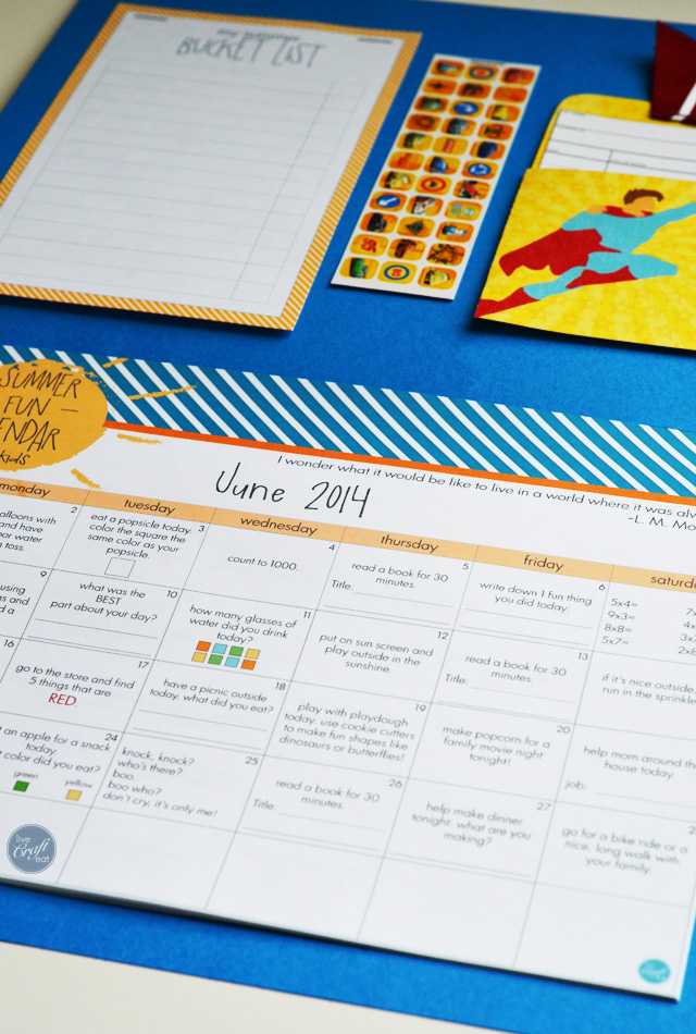 file folder summer calendar, bucket list, and reading chart for kids :: 2014 free printables