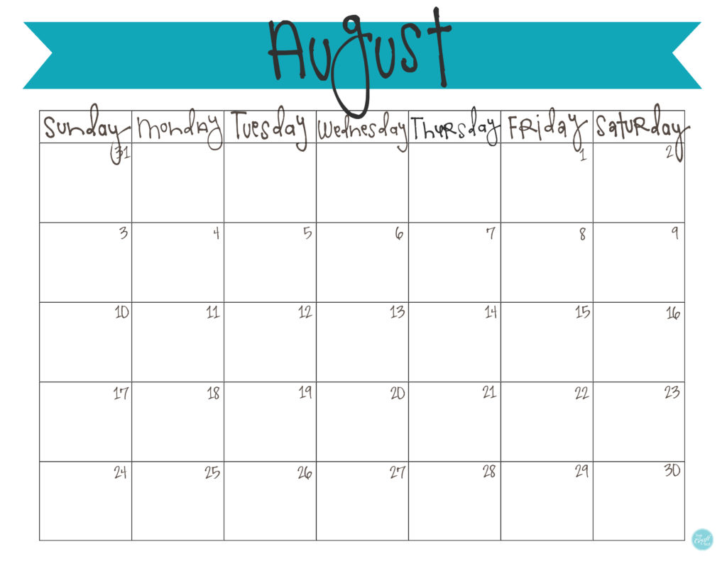 free printable august 2014 calendar with banner