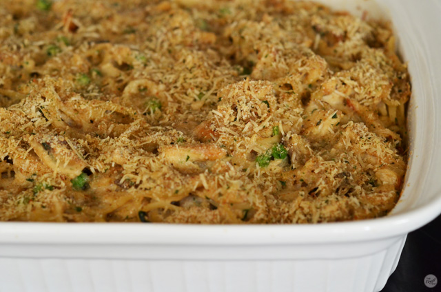 chicken tetrazzini hot out of the oven.