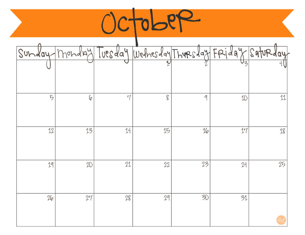 free printable calendar :: october 2014
