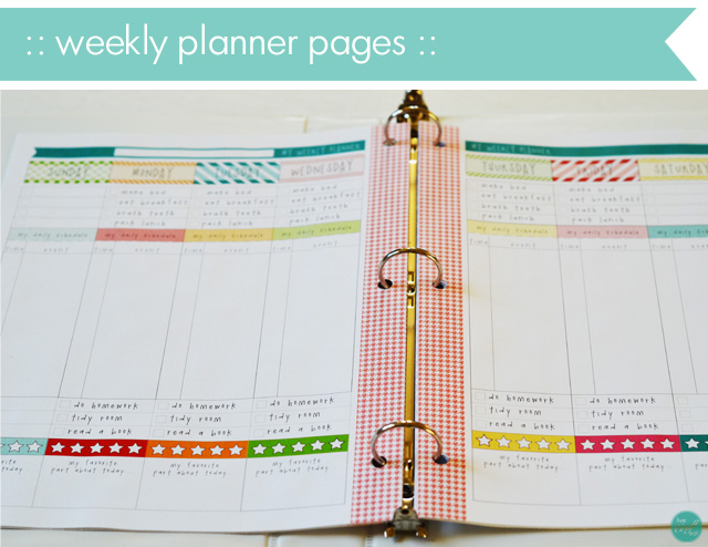 weekly planner pages for a kids school planner