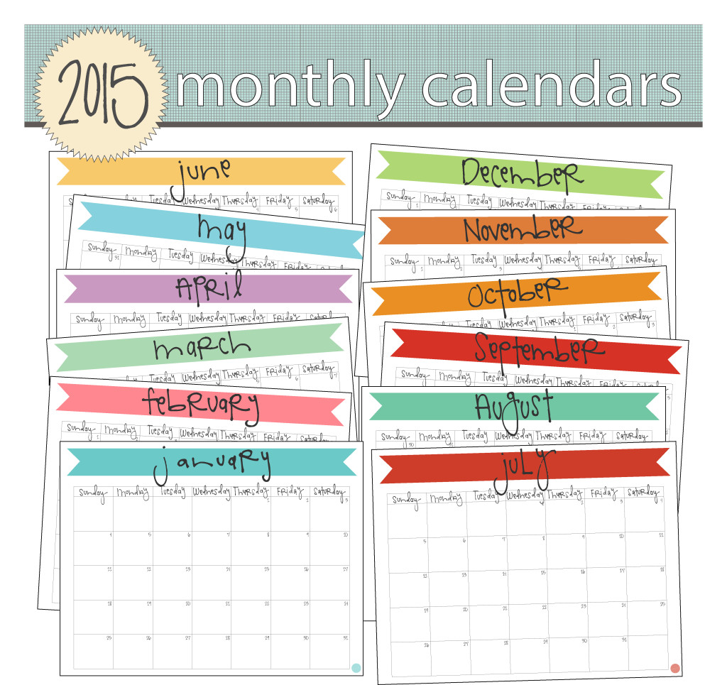 2015 printable monthly calendars