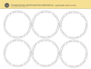 thanksgiving paper bunting printables - gratitude word circles
