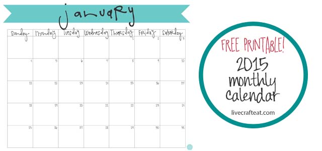 January 2015 Calendar - Free Printable | Live Craft Eat