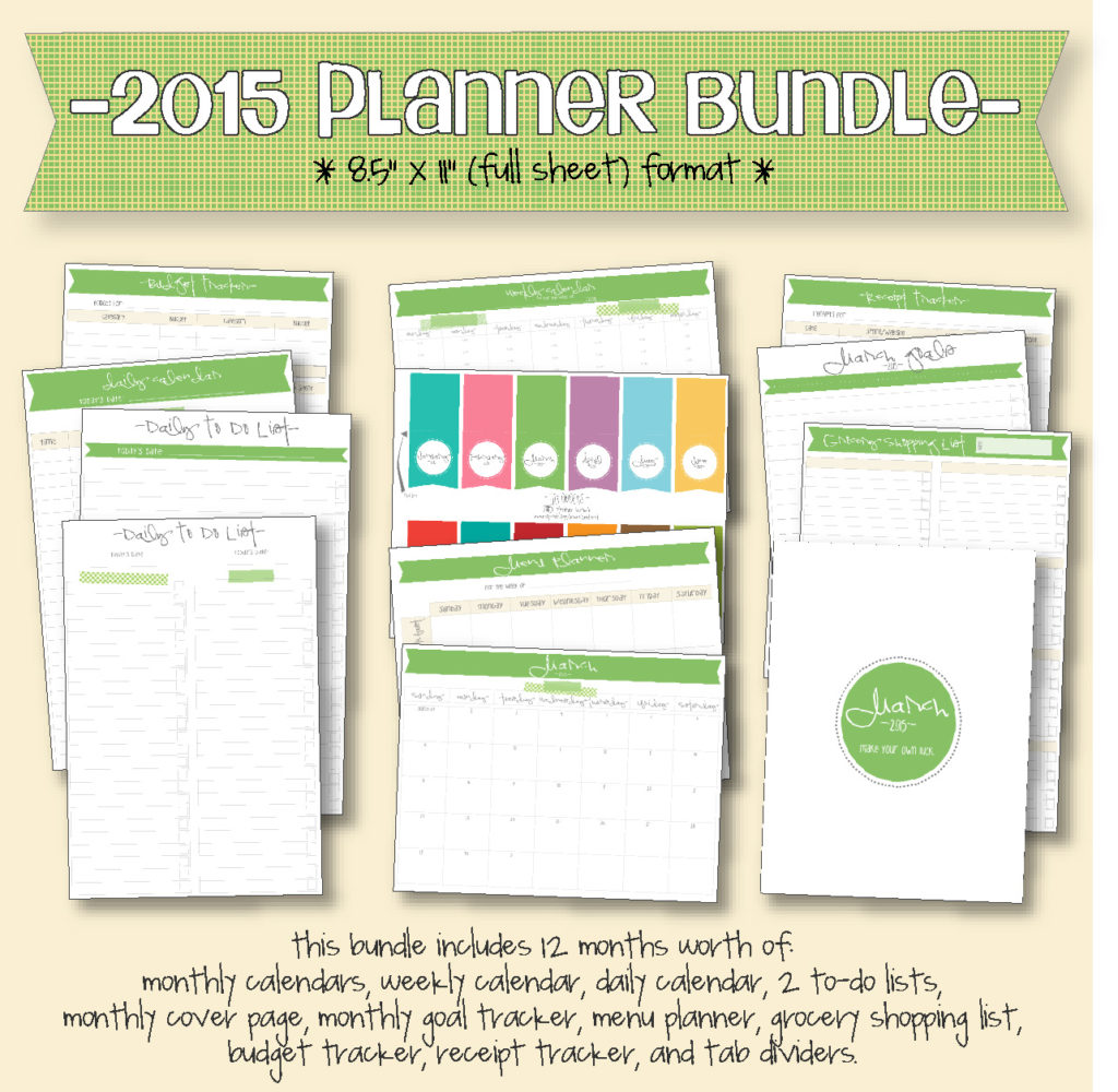 2015 planner bundle 8.5" x 11"