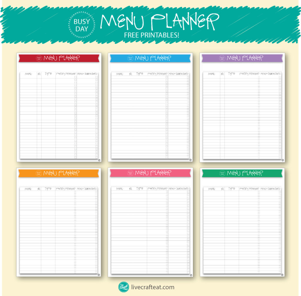 Printable Meal and Menu Planner | Live Craft Eat