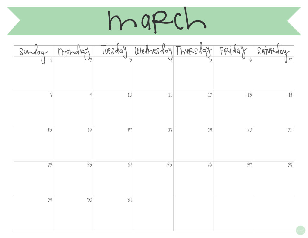 March 2015 Calendar Free Printable