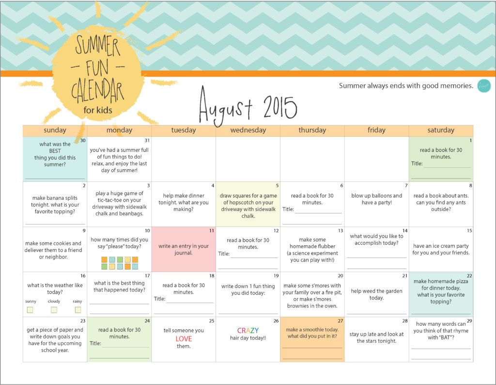 Summer Activities For Kids Free Calendars Live Craft Eat