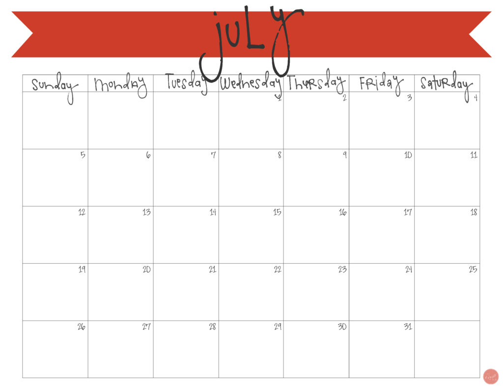 free printable july 2015 calendar!