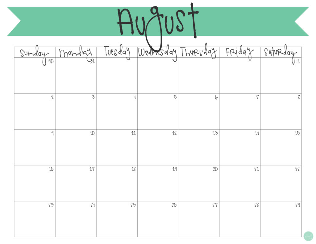 free printable monthly calendar :: august 2015