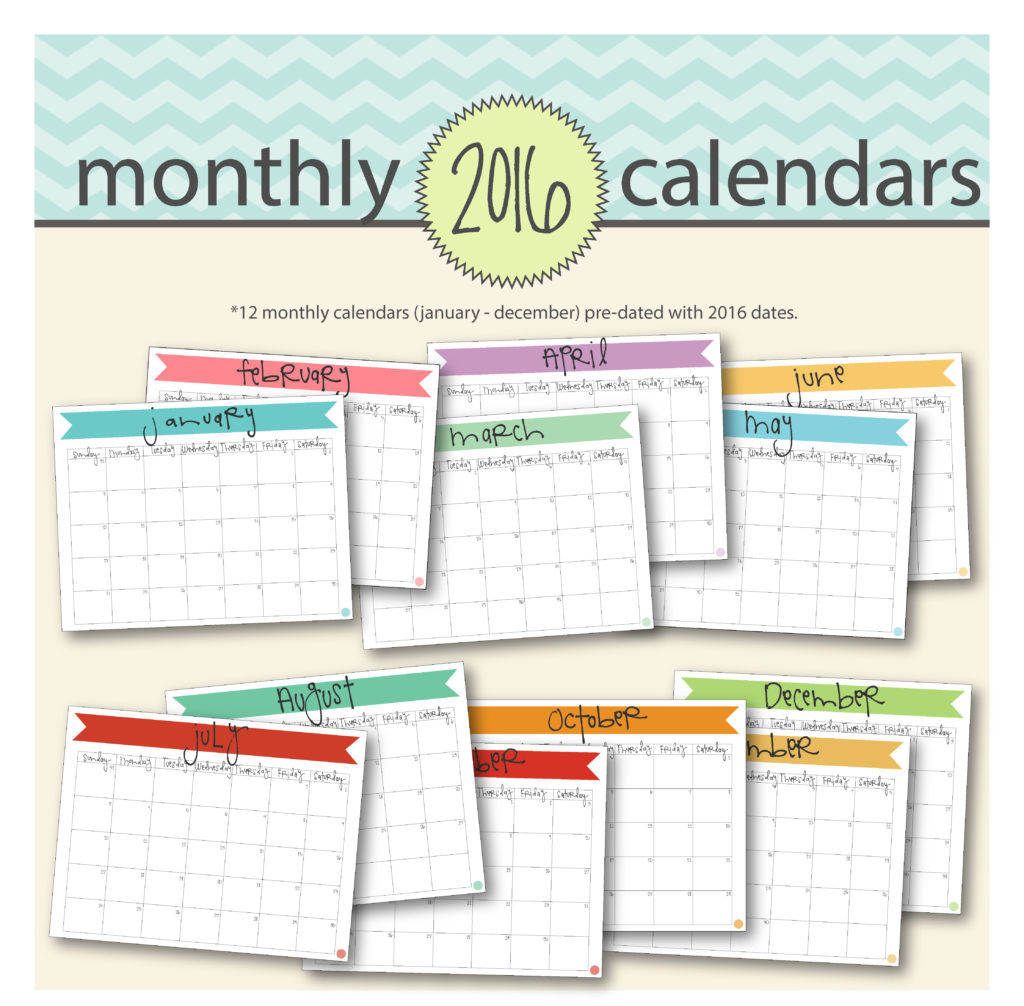 2015 printable monthly calendars