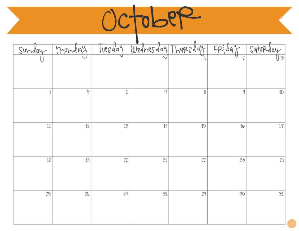 October 2015 Calendar Free Printable