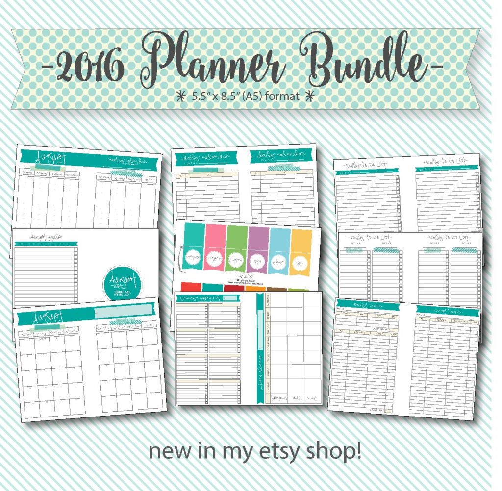 2016 printable A5 planner bundle