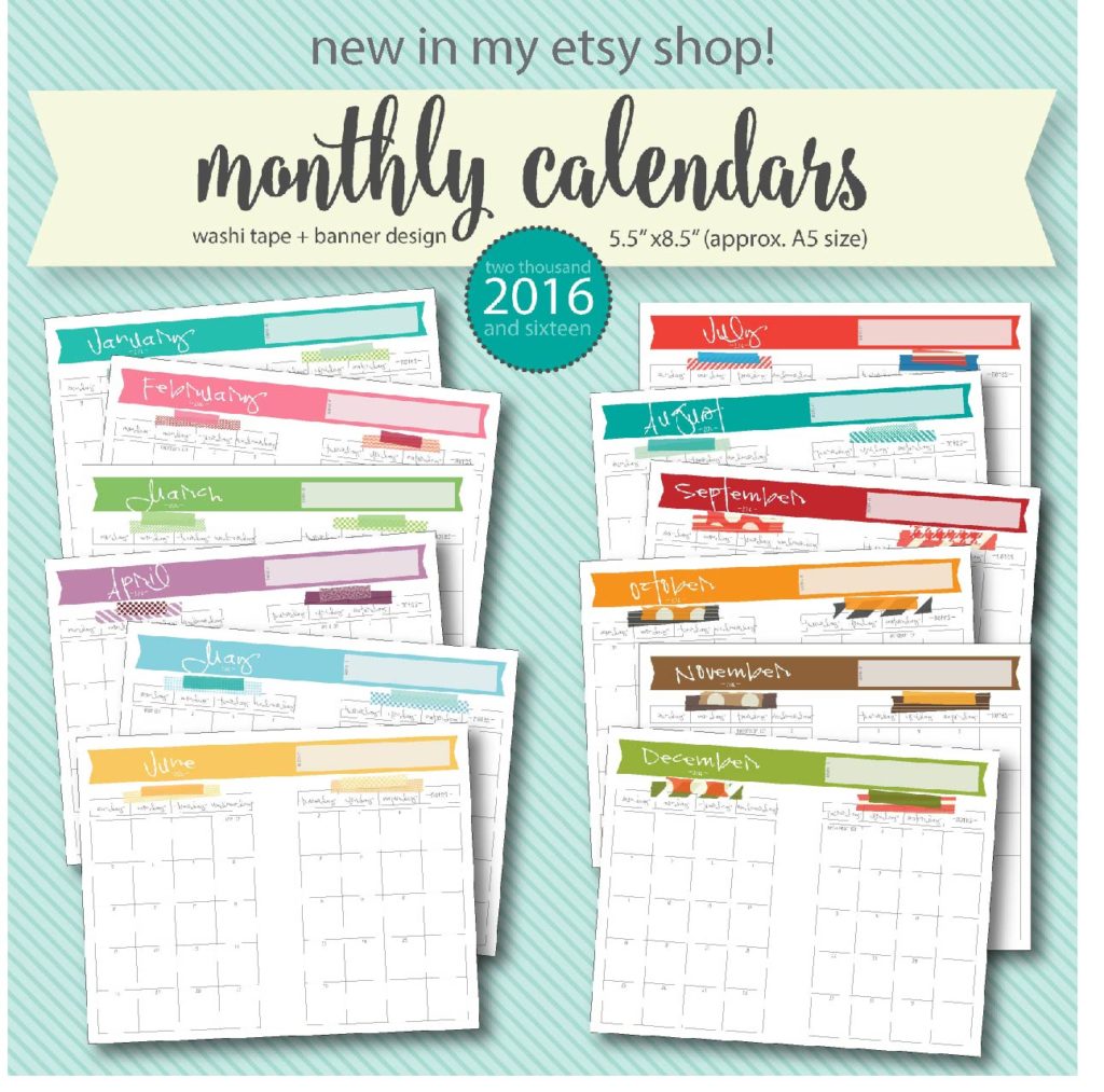 digital washi tape A5 printable calendars