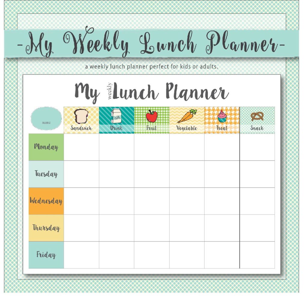 Lunch Calendar Template