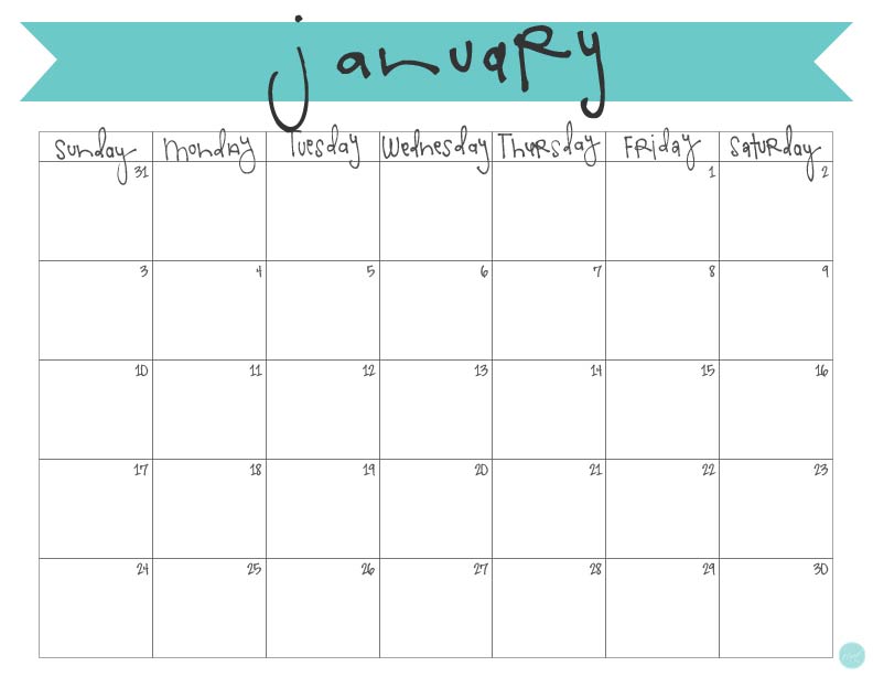 jan 2016 mini calendar free printable