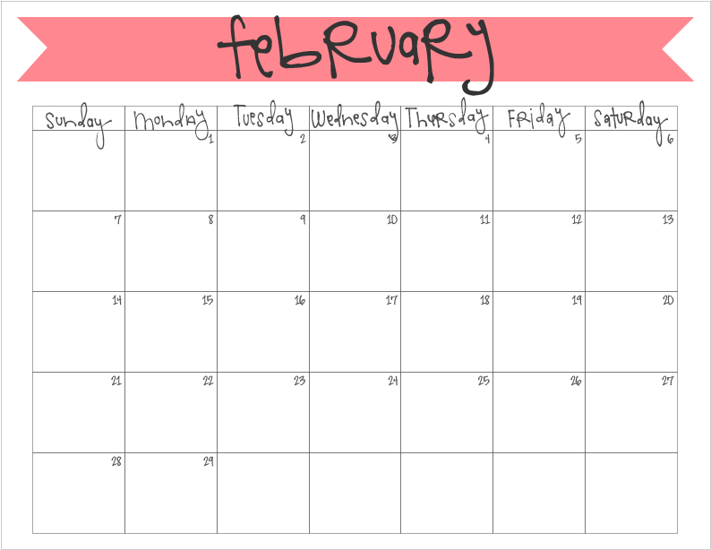 february 2016 printable monthly calendar - freebie!