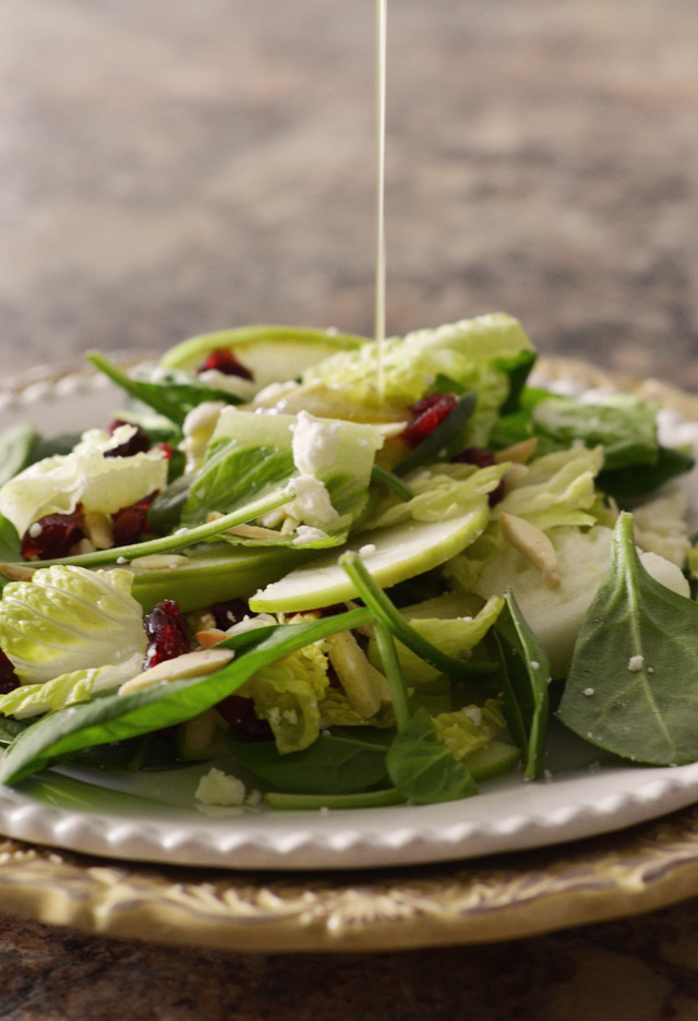 the most amazing salad you will ever eat, not to mention it's the easiest to put together, too! apple cranberry salad with feta.