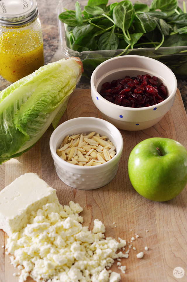 ingredients for the most amazing apple cranberry salad ever.