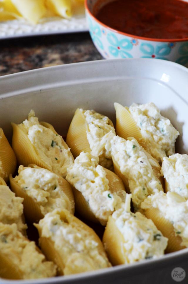 easy three-cheese stuffed pasta shells.