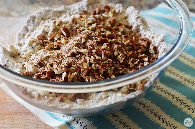 chopped pecans are delicious in a rhubarb crisp topping!