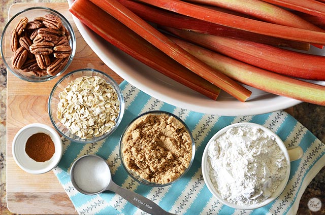 ingredients for an amazingly simple and delicious rhubarb crisp.