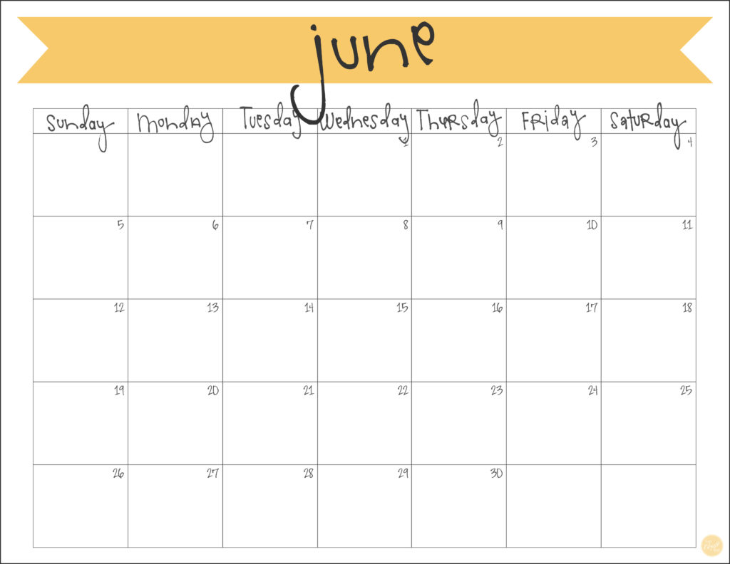 freebie! free printable june 2016 monthly banner calendar.