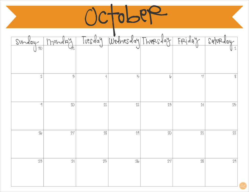 October 2016 Calendar Free Printable