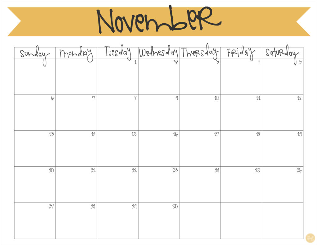 November 2016 Calendar Free Printable