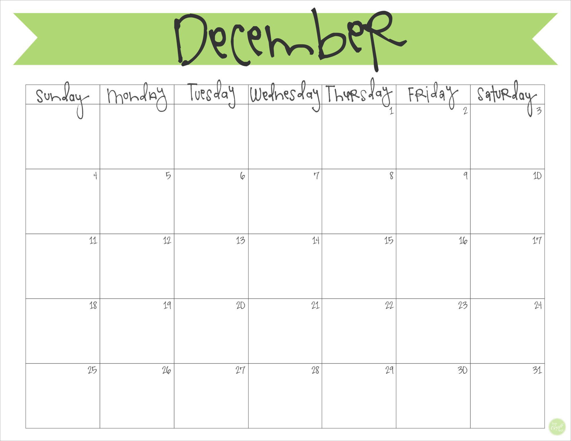 December 2016 Calendar - Free Printable | Live Craft Eat