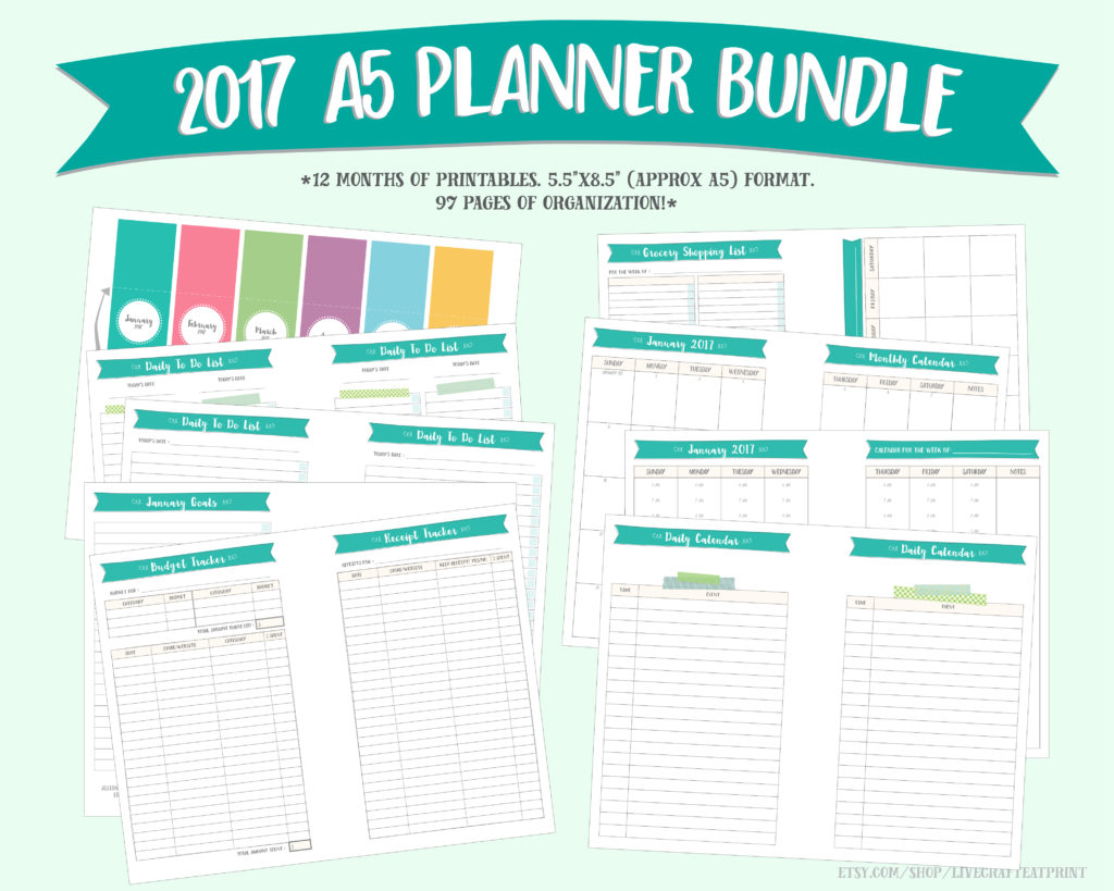 etsy :: 2017 A5 planner bundle