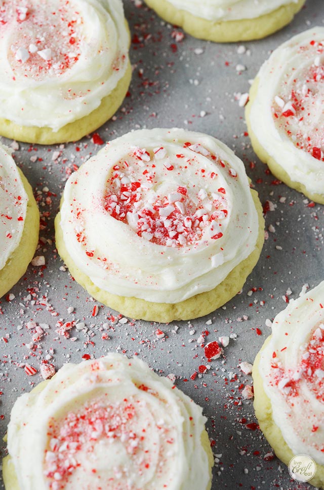 you can't go wrong with cream cheese cookies, cream cheese frosting, and crushed candy cane! it's the perfect cookie for christmas!! they are seriously so soft and yummy!