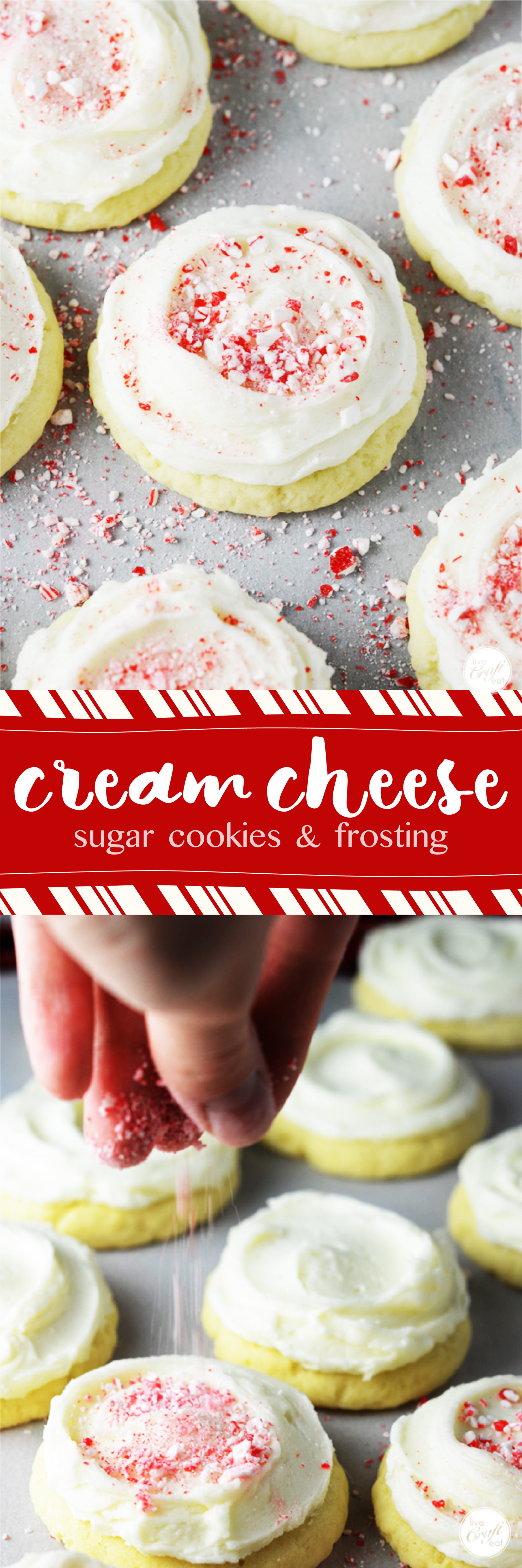 cream cheese sugar cookies & cream cheese frosting...deliciously soft as is, but add some chopped nuts or crushed candy canes to make it the perfect christmas cookie for santa, neighbors, cookie exchanges, or yourself!!!