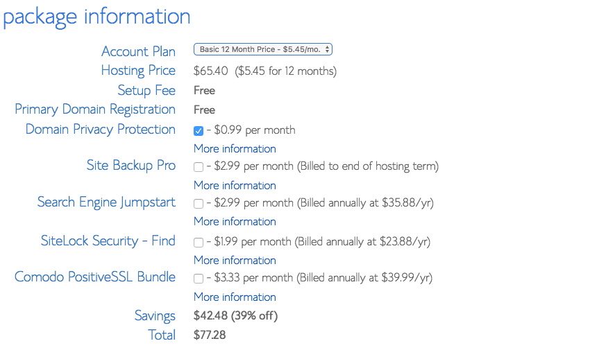 Step 5 Bluehost Hosting Options