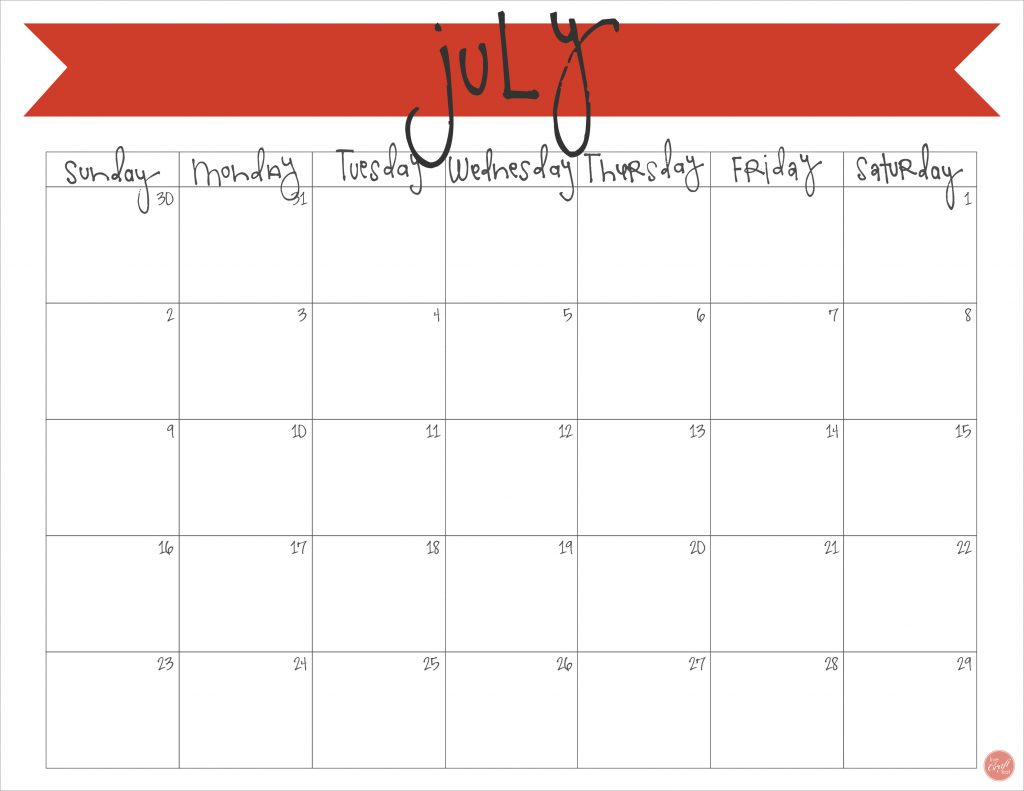 8.5"x11" july 2017 calendar printable