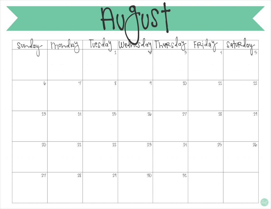 August 2017 Calendar Free Printable