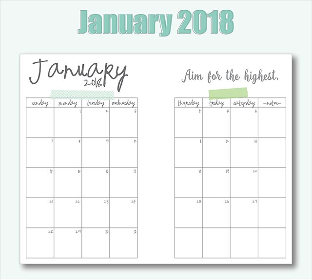 Free Printable A5 2018 Monthly Calendars Live Craft Eat